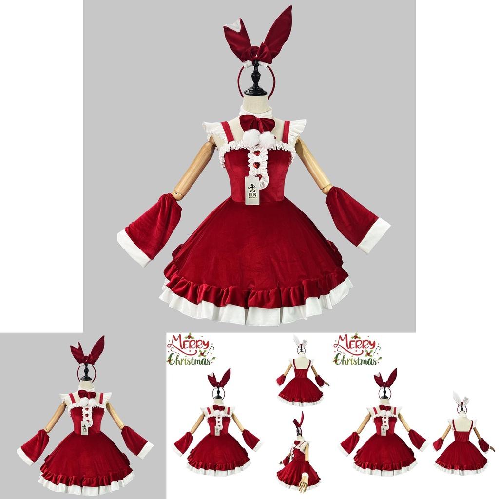 5xl Women's Breathable Polyester Christmas Sexy Maid Outfit Cosplay Bow Lolita