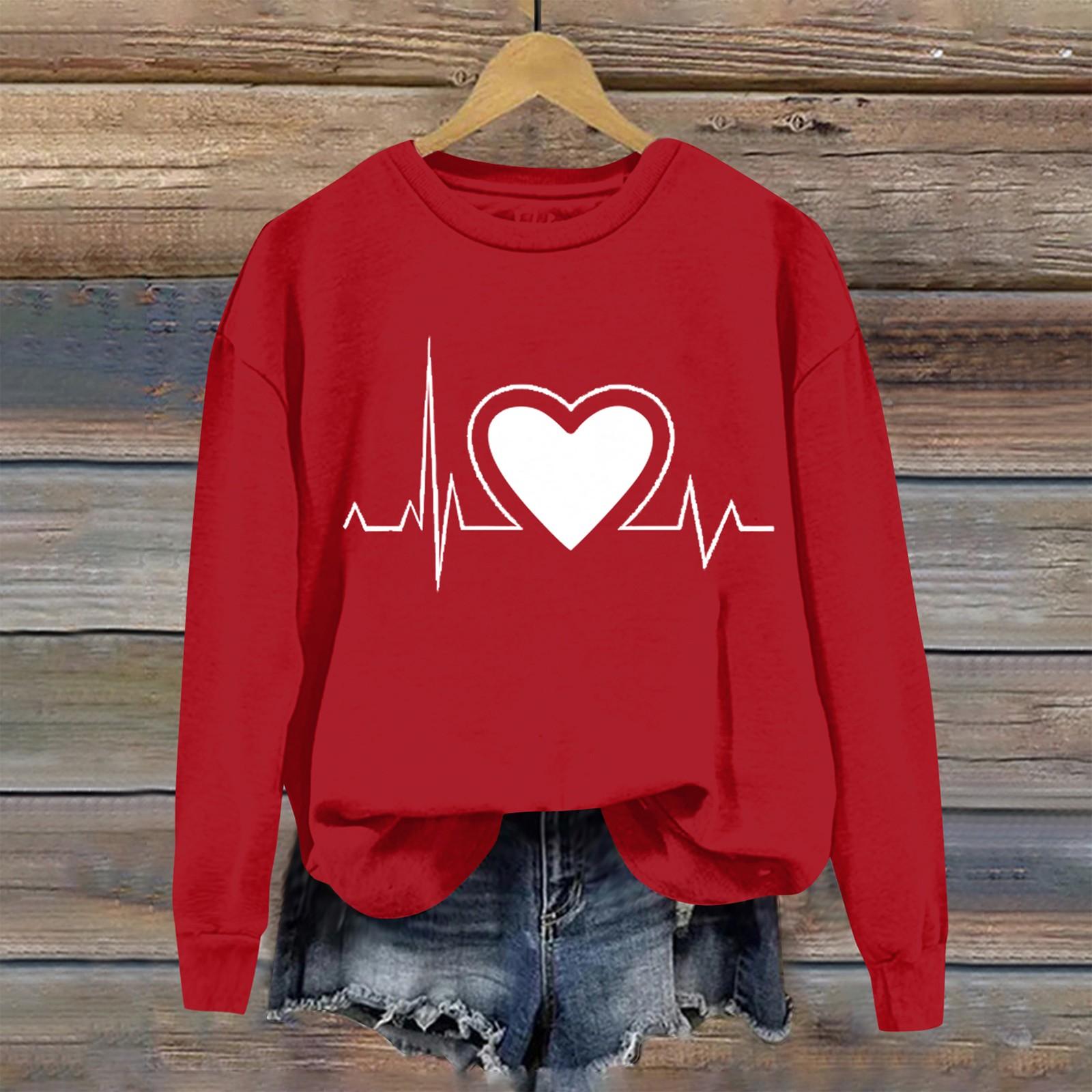 

Women s Casual Fashion Valentine s Day Print Long Sleeve O-Neck Sweatshirts Pullover Top S киноварь