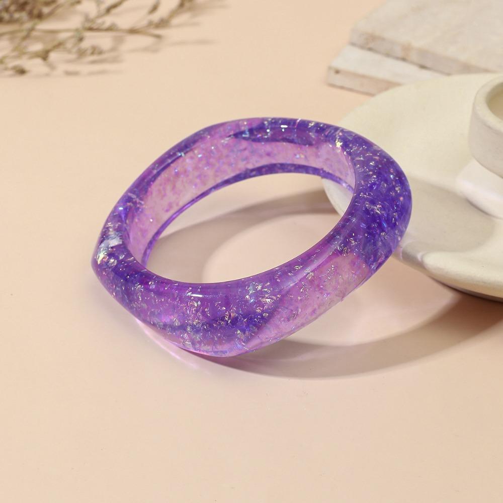 

Resin Rhinestones Bangle Wide Irregular Square Statement Bracelets Glittering Colorful Geometric Bracelets фиолетовый