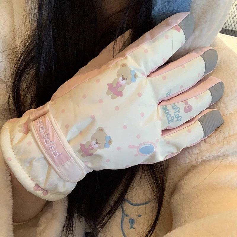 New ski gloves women's outdoor riding warm fleece thickened Northeast cold protection men's and women's same gloves