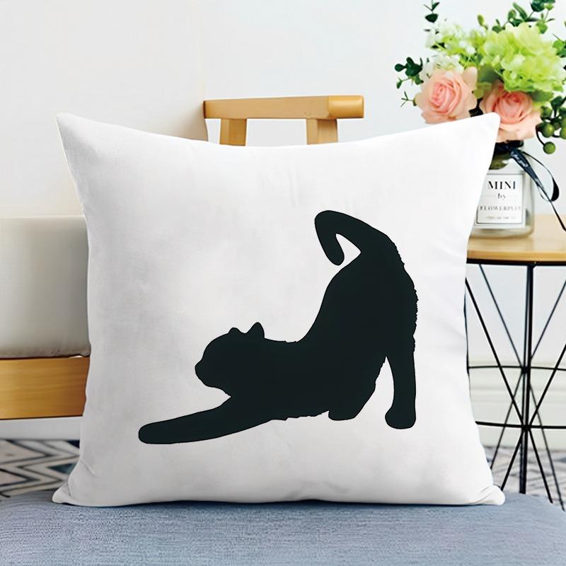 Black Cat Print Decorative Pillowcase Bedroom Living Room Square Cushion Pillowcase