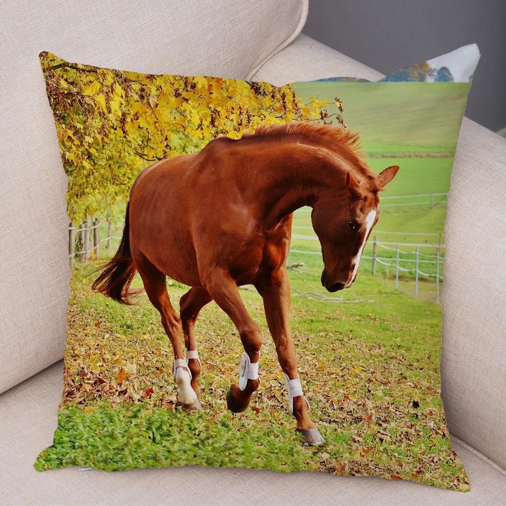 Wild Horse Cushion Cover Decor Animal Print Pillowcase  for Sofa Home Car Children Room Super Soft Plush Pillow Case 45x45cm