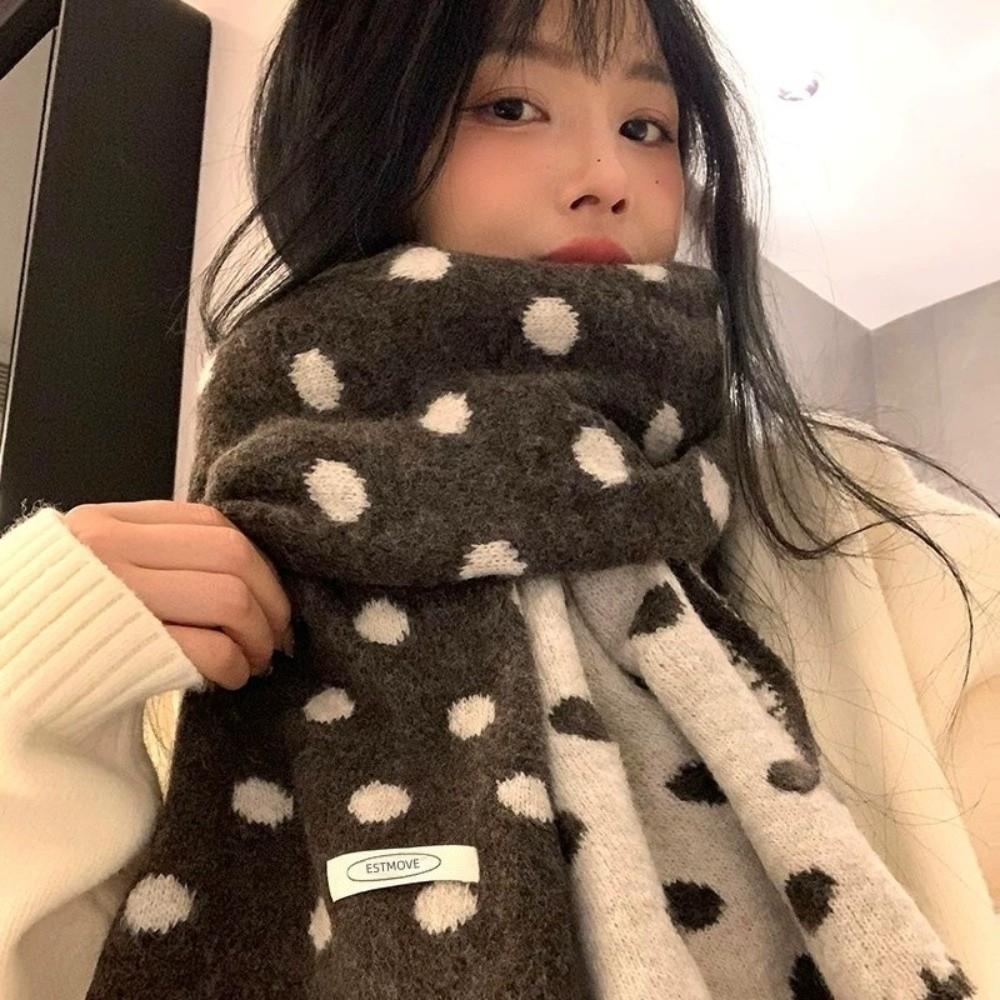 Dot Pattern Knitted Scarf Korean Style Polka Dot Scarf Fashion Women's Scarf Winter
