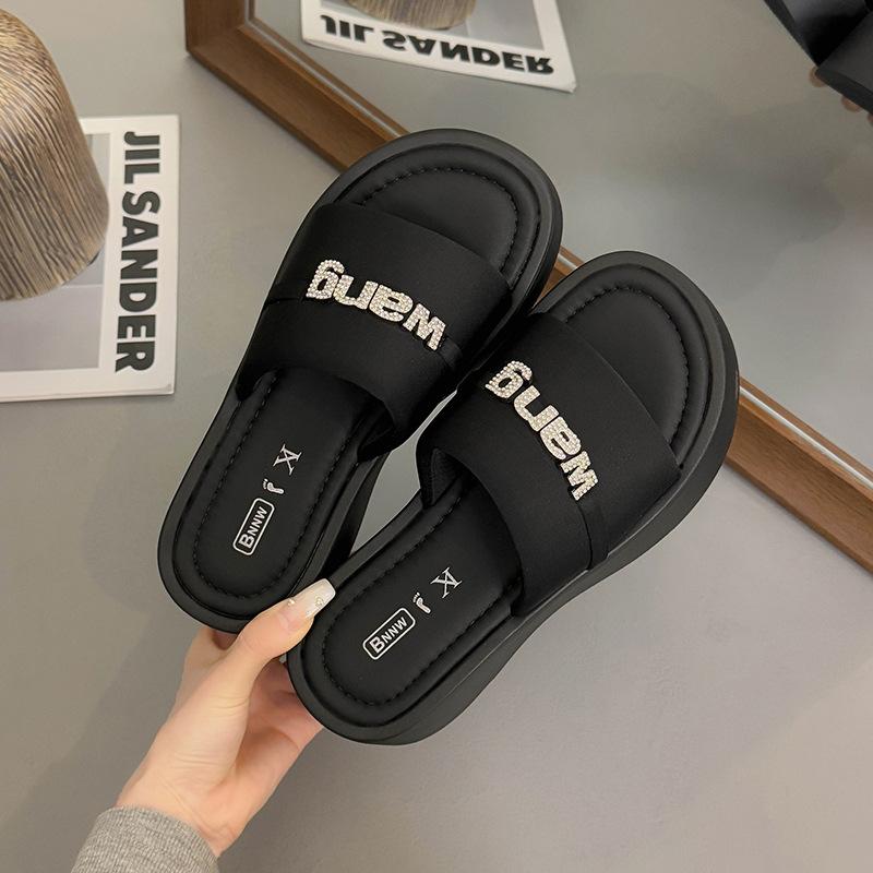 Thick-soled heightening cool slippers for women's wear new summer fashion with skirt one-word drag casual beach sandals