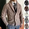 Pulover pentru bărbați Cardigan cu revere cu mânecă lungă, cu textura răsucită, închidere cu butoane, haină de tricotat de culoare solidă, îmbrăcăminte exterioară ocazională.