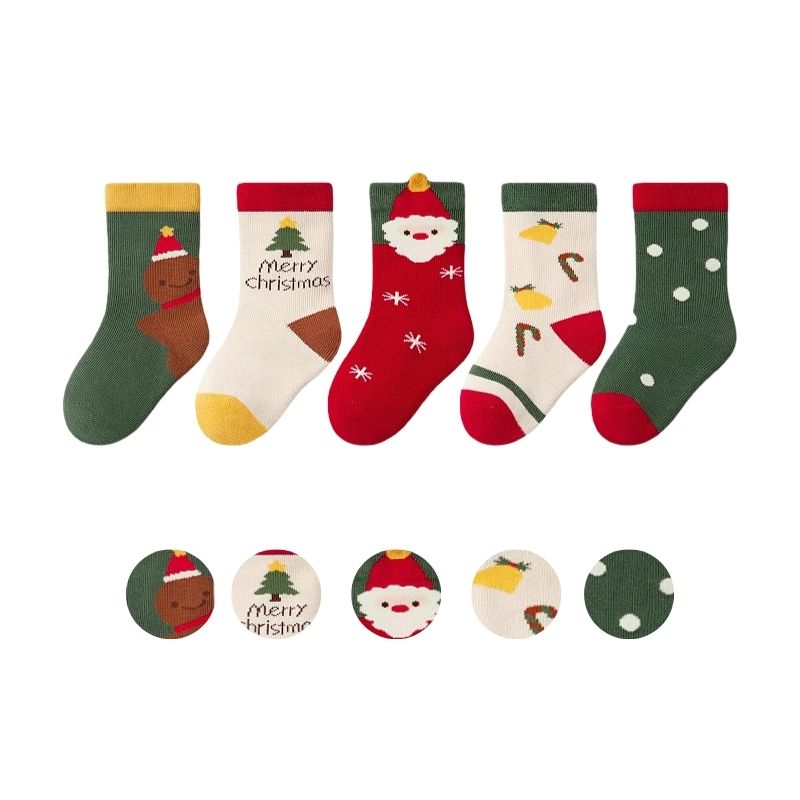 

5 пар детских рождественских носков, милые носки с изображением Санта-Клауса, елки, снеговика, средней длины для малышей, толстые теплые носки для мальчиков и девочек, подарок на Новый год fit 6-8 years