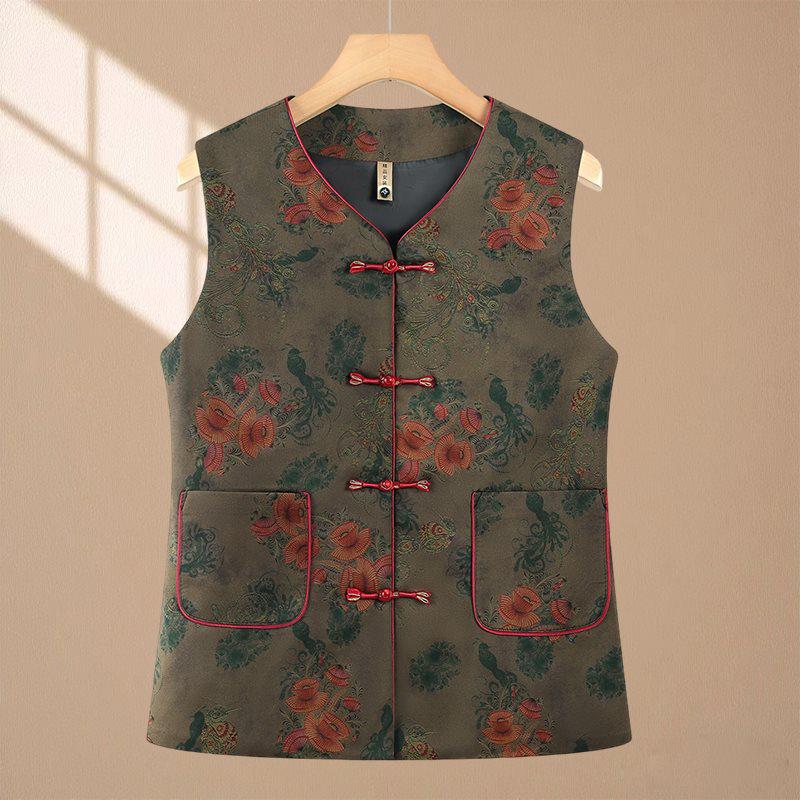 

Grandma s Chinese Style Spring Vest - Shawl for Middle-aged & Elderly Women, Plus Size, Autumn Wear 5XL (145-160 jin)