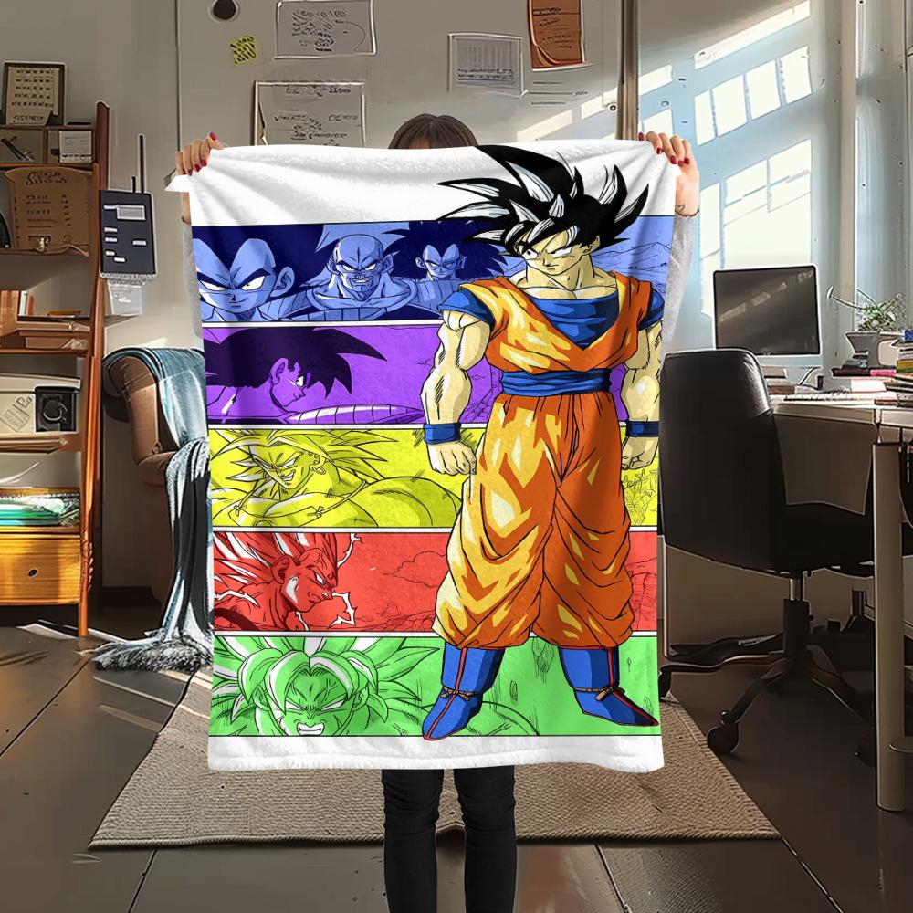 

Фланелевое одеяло с принтом персонажей Dragon Ball, Высококачественное, Удобное для всех сезонов, Декор для дома, Тепло и уют, Идеально для рождественских подарков 80cm x 120cm