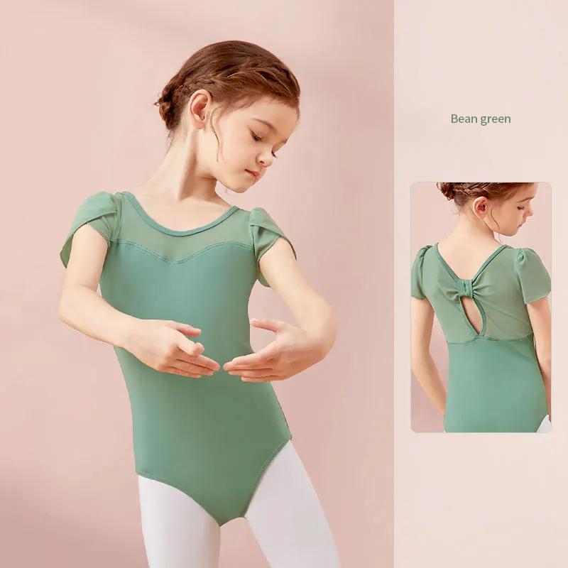 

Ballet Leotards for Girls Splice Short Sleeve Kids Dance Leotards Back Bowknot Gymnastics Leotard Cotton Ballet Dancing Bodysuit 170 зелений