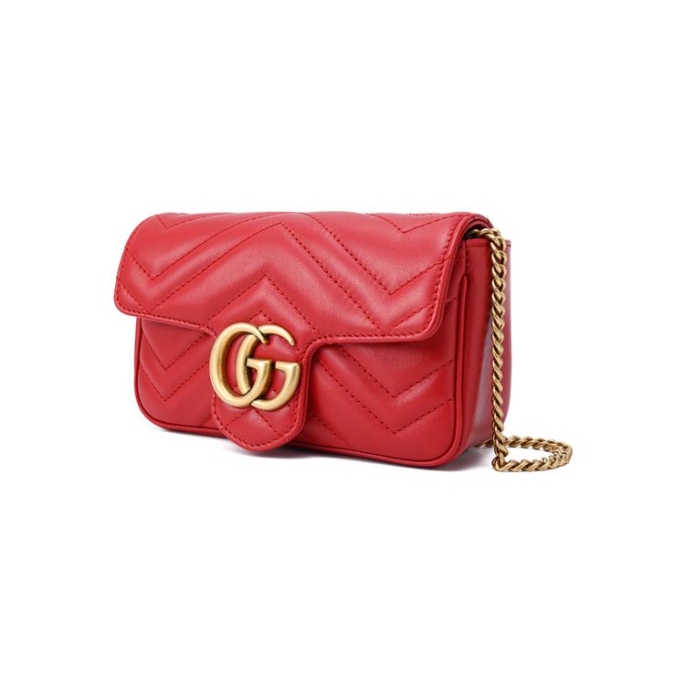 Gucci GG Marmont Vintage Metal Logo Quilted Leather Mini Shoulder Bag Women Shoulder Bag Red 476433DSVRT6433