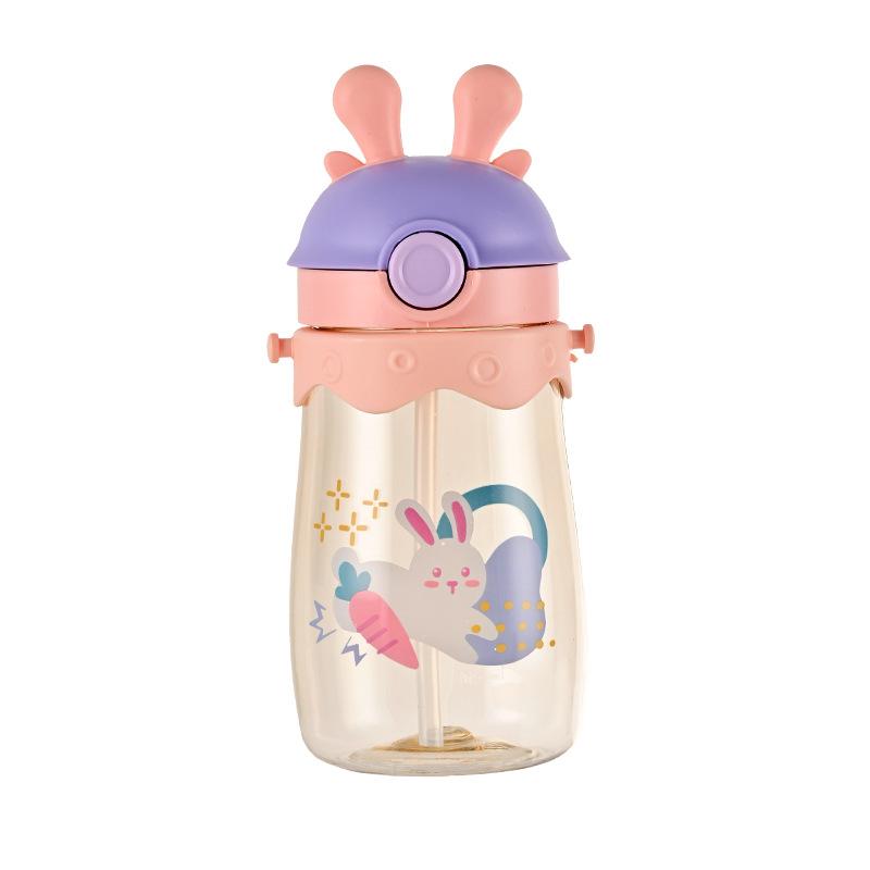 Latest Children Cartoon Straw Cup with Strap Summer Water Bottle Kindergarten Baby Water Bottle Portable Baby Water Glass