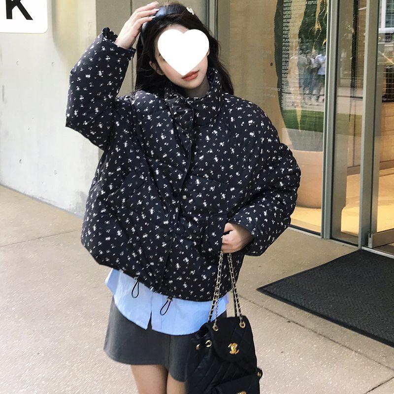 2024 Winter Women's Floral Down Cotton Jacket – Loose Fit, Korean Cute Academy Style