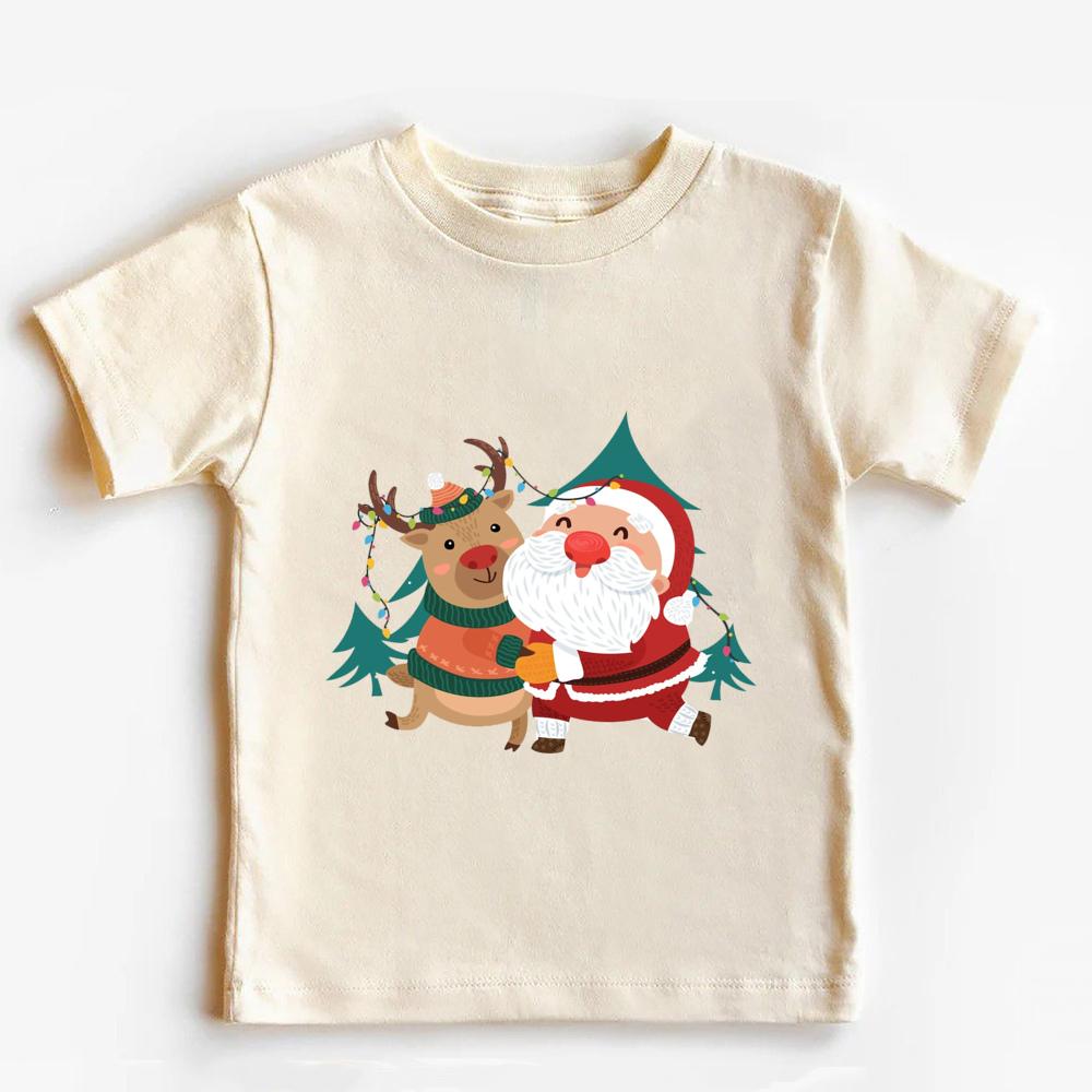 Christmas Santa Claus Cotton Kids T Shirt Retro Christmas Shirt for Kids Merry Xmas Toddler Infant Tops Clothes