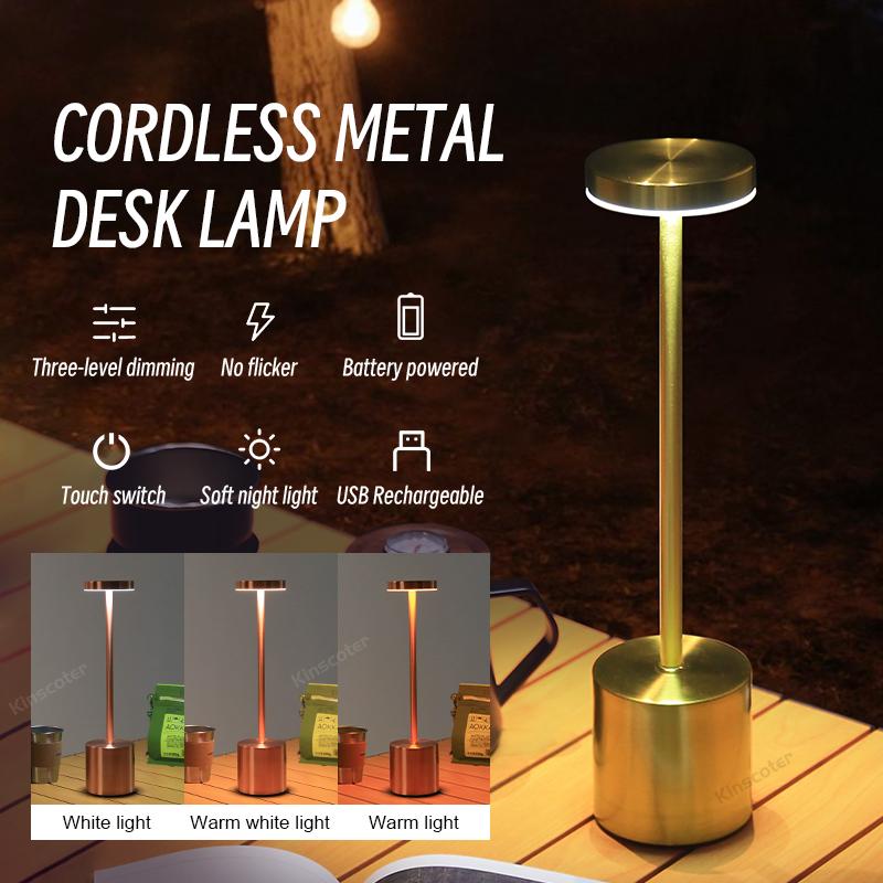 Basit LED Şarj Edilebilir Dokunmatik Metal Masa Lambası Üç Renk Başucu Yaratıcı Ortam Işığı Çubuğu Dış Dekorasyon Gece Lambası