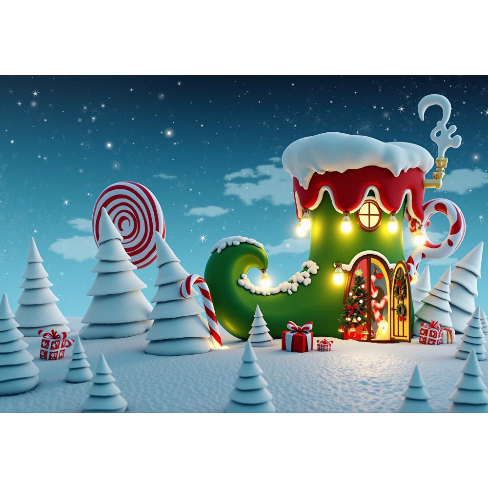 

Merry Christmas Snowy Candy Boots House Background Cloth 2026 Xmas New Year Party Decoration Supplies Photography Background 180X110cm