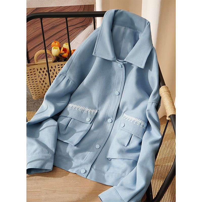 Korean Style Short Jacket for Women, Loose-fitting Workwear Jacket with Drop-shoulder Sleeves and Long Sleeves