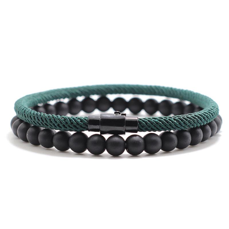 2 stk Matchende Armbåndssett Unisex 6mm Onyx Stein Armbånd 4mm Snorsmykke Par Armbånd Brazalete Pulseira Smykker