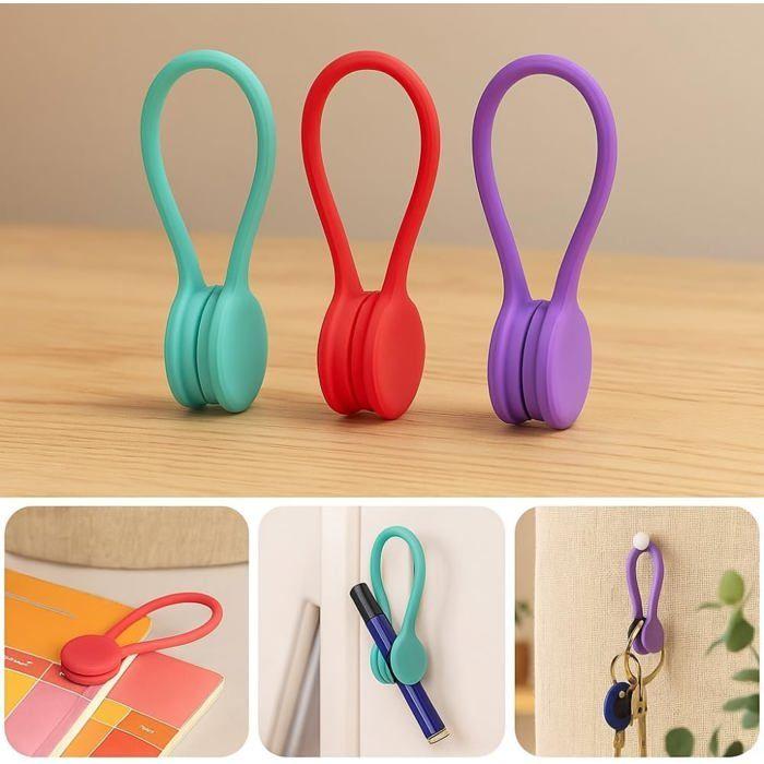 Lot de 3 Attaches de Câble Magnétiques en Silicone Réutilisables pour Bureau et Maison