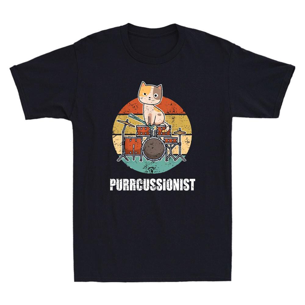 Purrcussionist Funny Percussion Drummer Drumming Drums Saying Kitten Cat T-Shirt XL