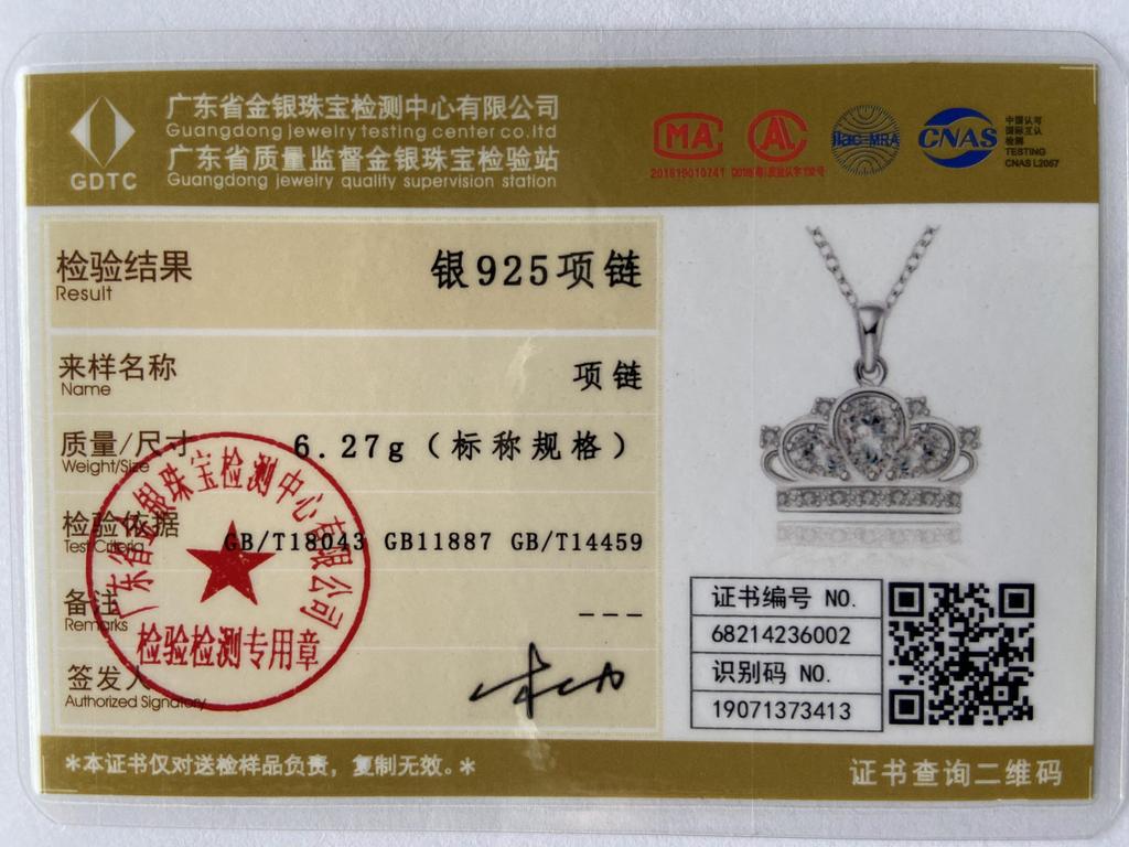 Collier Pendentif Couronne Zircon AAA Argent Sterling 925 Bijoux de Mariage Mode