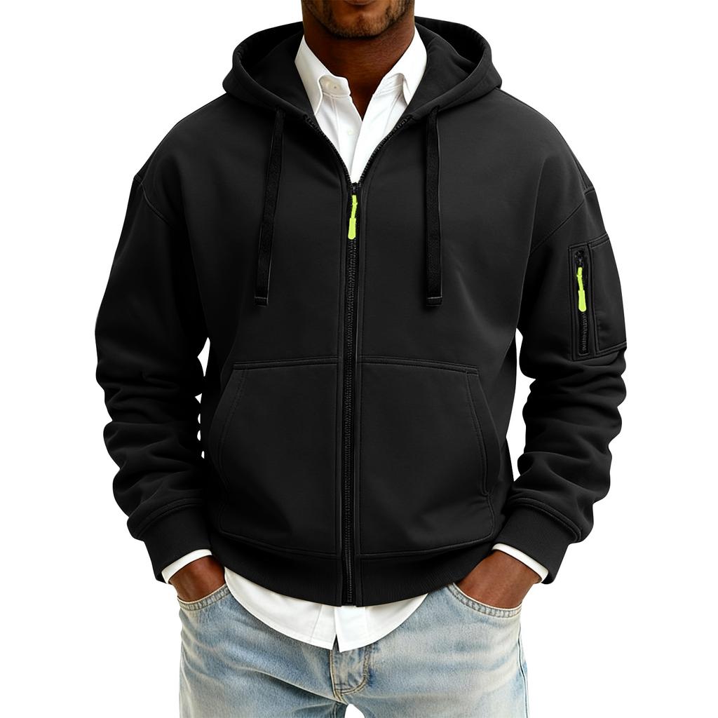 Men's Solid Color Zipper Hooded Cardigan Jacket Men's Sports Large Size Casual Sweatshirt Jacket