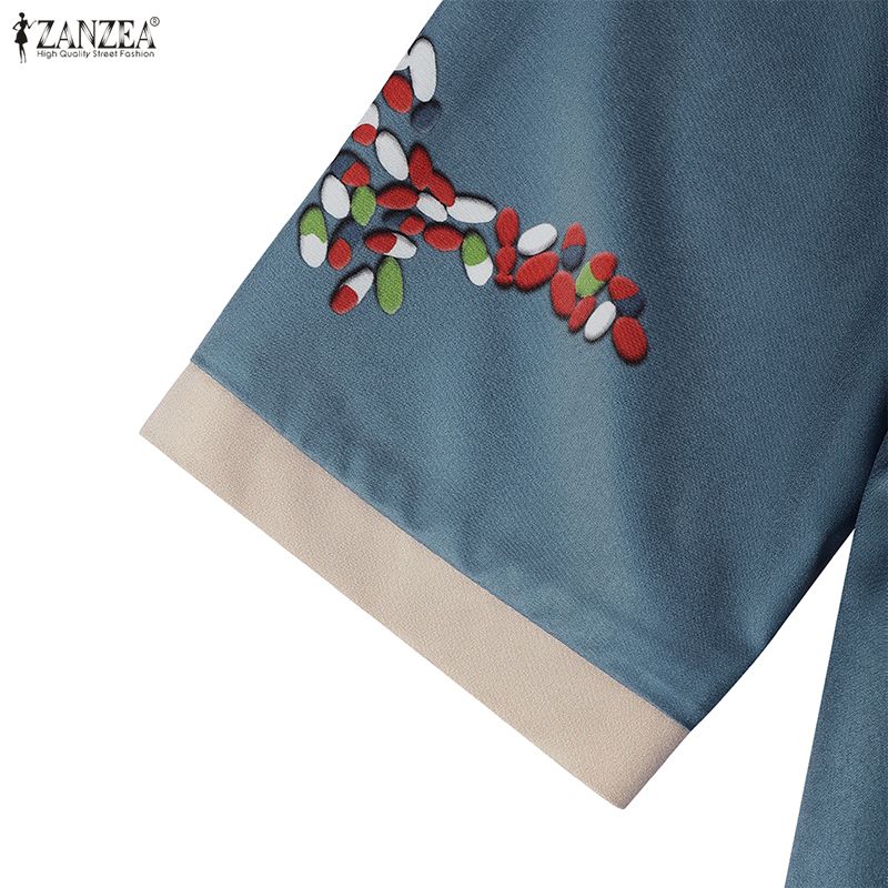 ZANZEA Women Casual Round Neck Loose 3/4 Sleeve Long Dress