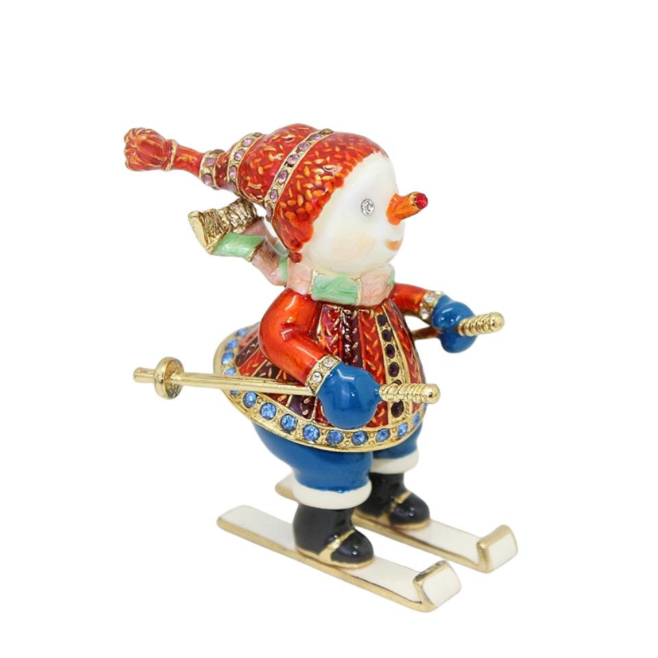 

New Christmas Gift Enamel Color Skiing Snowman Creative Small Ornaments Storage Box Desktop Small Ornaments