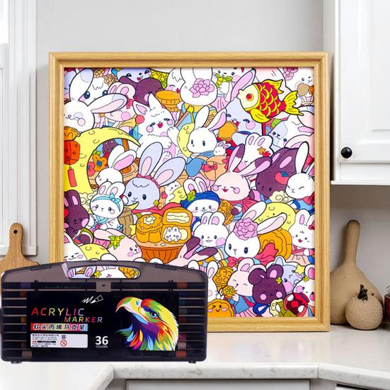 Wooden Rabbit Coloring Puzzle Kit with Marker Pens Glue DIY Hand-Painted 3D Irregular Bunny