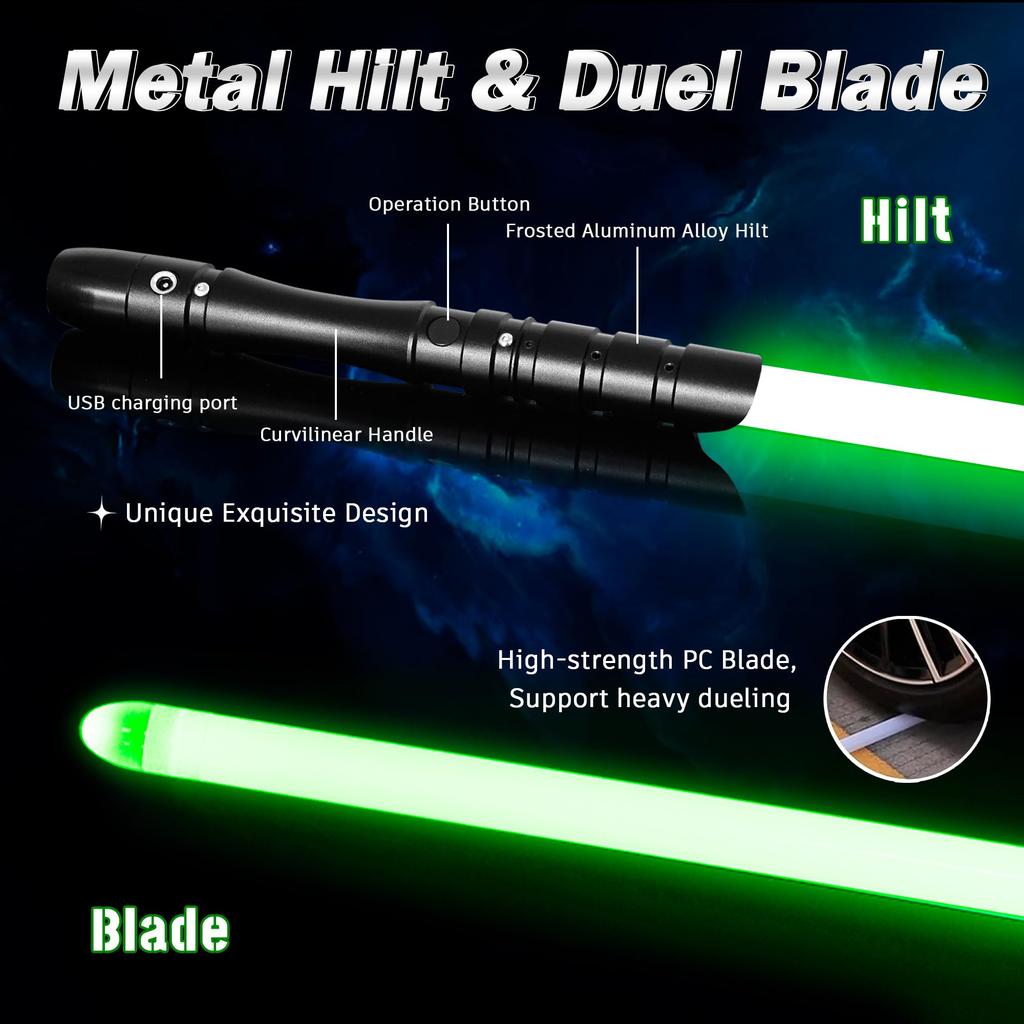 YDD Jedi Sith Lichtschwert mit Aluminium 16 Farben LED Lichtschwert für Intensive für Erwachsene Griff RGB Griff, Ändert, Kämpfe, (Schwarze Klinge)