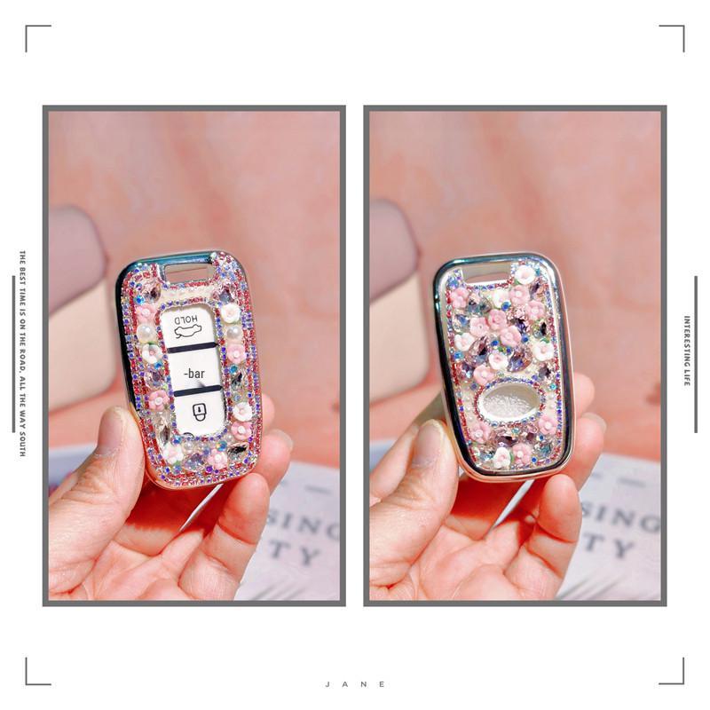 Langdong 12th Gen IX35 & Sonata 8 Rhinestone Key Cover: Drop-Proof, Full Wrap Protection