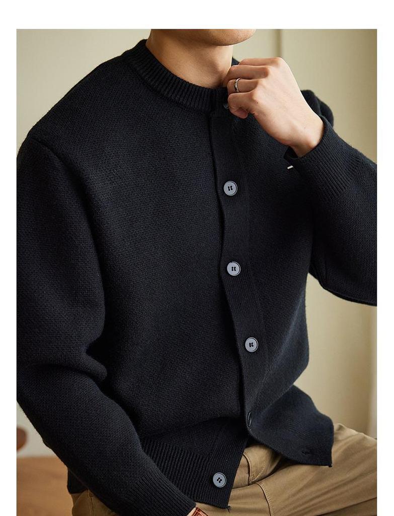 Men's Japanese Retro Round Neck Casual Knit Cardigan Sweater