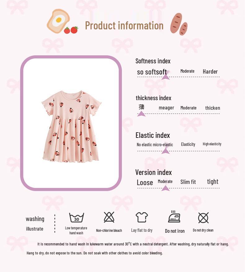 Malwee Girls' Summer Dress: New Round Neck Short Sleeve, Cute European and American Style for Little Girls