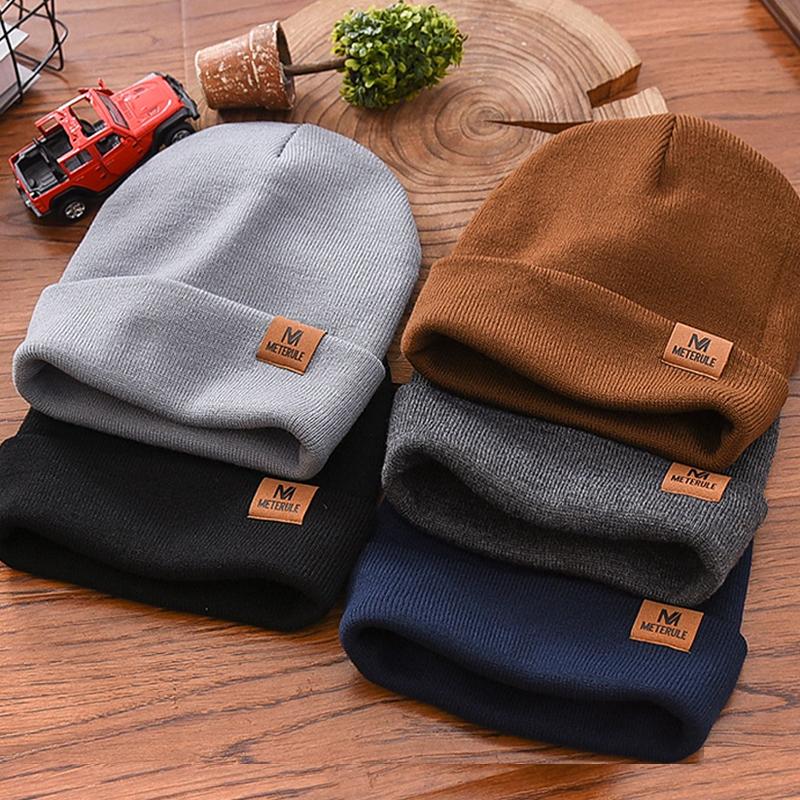 Outdoor Letter Leather Label Unisex Knitted Hat Women Custom Logo Cuffed Beanie Hats Men Winter Warm Cycling Skullies Ski Cap
