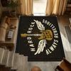 Vintage Rock & Roll Rug – Edgy Black & Gold Carpet for Bold Living Room or Bedroom Decor