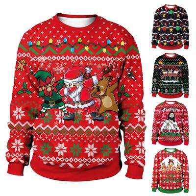 Ziemassvētku džemperis pārim Ziemassvētku apdrukas krekls ar brīvām garām piedurknēm krāsains apaļš kakls, silts unisex alnis biezs sieviešu vīriešu džemperis ballītei