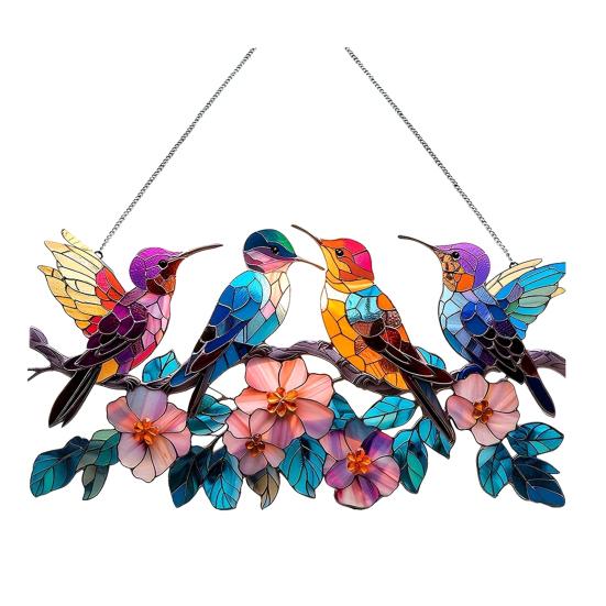 Yousheng Colorful Birds Sun Catcher Acrylic Hanging Ornament Stained Glass Style Suncatcher Bird Lovers Gift for Home Window Decor Garden Porch