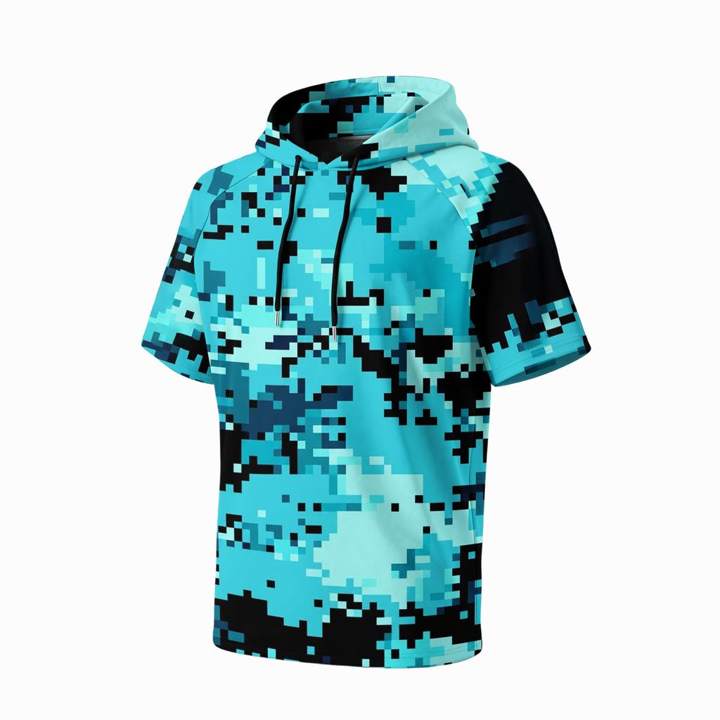Men's Camouflage Print Raglan Sleeve Casual Sport Fishing Sun Protection Short Sleeve Hoodie Lightweight Breathable Outdoor Shirt