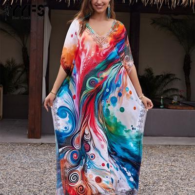 Moda damska Wakacje Lato Wiosna Abstrakcyjny wzór Nadruk Rękawy 1/2 Dekolt w serek Sukienki codzienne