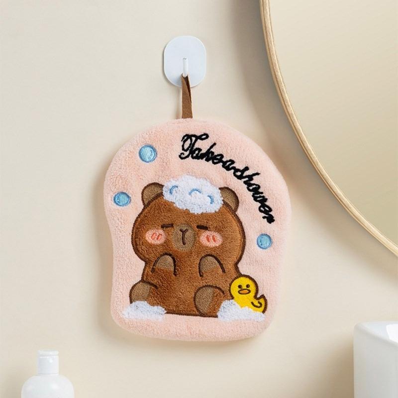 Cute Capybara Shape Hand Towel Quality Coral Fleece Cleaning Rag Perfect for Quick Drying in Kitchens or Bathrooms