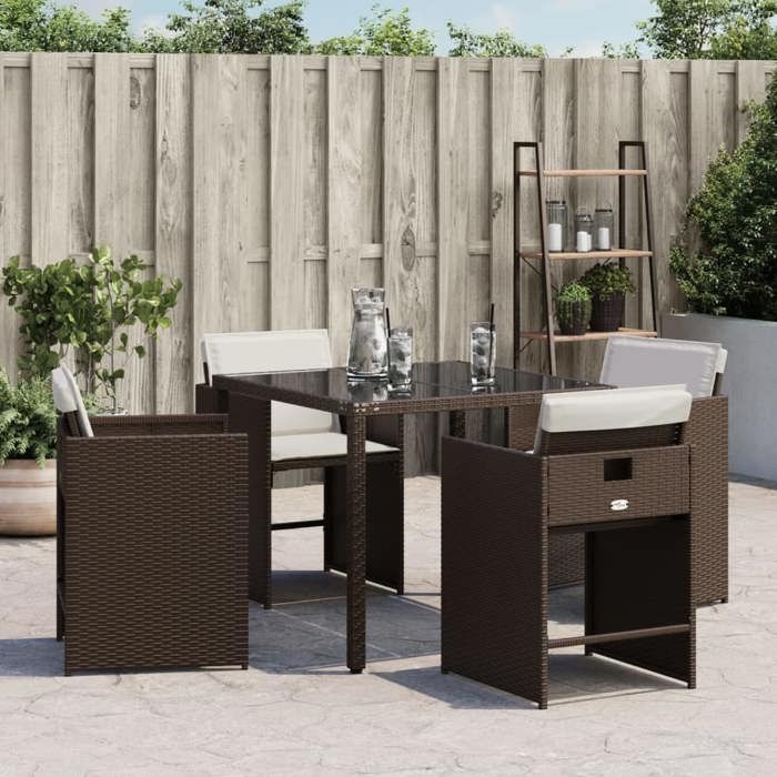 VidaXL Set of 4 Garden Chairs with Cushions, Patio Seats, Balcony Chairs, Outdoor Patio Furniture, Brown 4007458