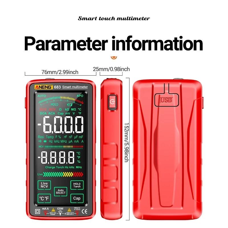 New Smart Multimeter Kit Rechargeable ANENG 683 High-end Touch 6000 Counts Multimetro Test Multitester AC/DC ANENG VC1010 Voltage Tester Current Tools