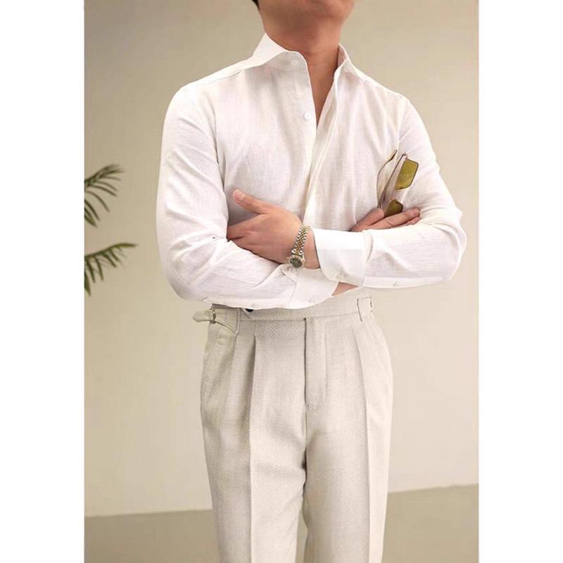 Mens Vintage Slim Fit Long Sleeve Breathable Casual Gentleman Shirt
