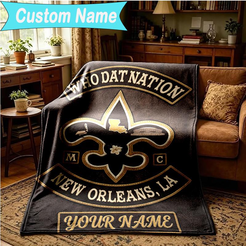 1PC Custom Name Blanket Orleans Saints Logo Flannel blankets Patterns Throw Blanket All-Season Soft Gift for Couch, Bed, Camping, Birthday gifts