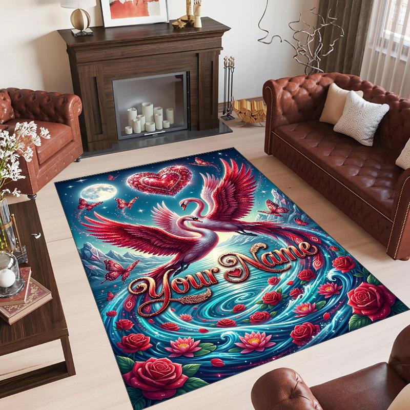 Landscape Theme Crystal Velvet Floor Rug Personalized Custom Name Text Warm Carpet Home Decoration