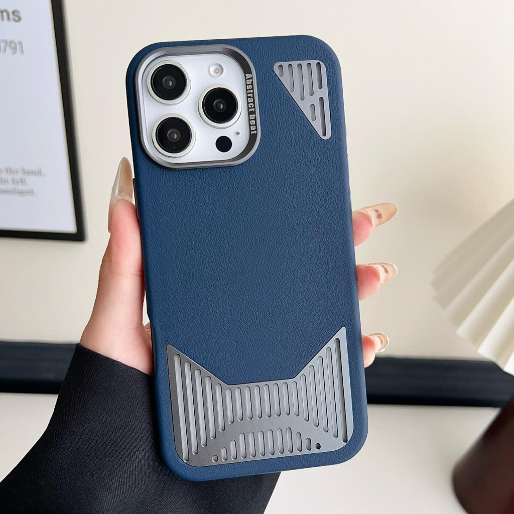 For iPhone 16 Pro Magnetic Case PU Leather Aluminium Alloy Heat Dissipation Phone Back Cover