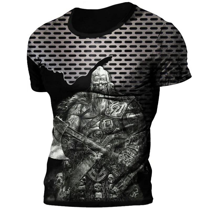 2025 Sommer Neu Heiß Vintage Wikinger Tattoo 3D Gedrucktes Herren T-Shirt Mode Street Bequem Atmungsaktiv Übergröße Lockeres Oberteil