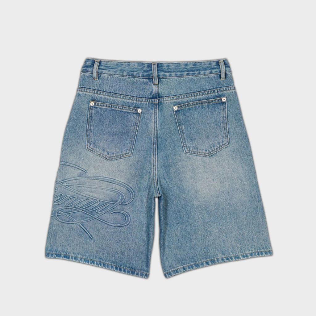 Unisex Summer Retro Letter Print Denim Shorts Simple Streetwear Loose Short Pants Women Men Y2K Jeans