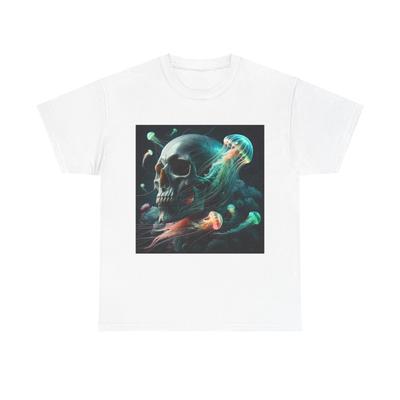Unisex Adult T Shirt Horror Skull Jellyfish Art Neon Elegance