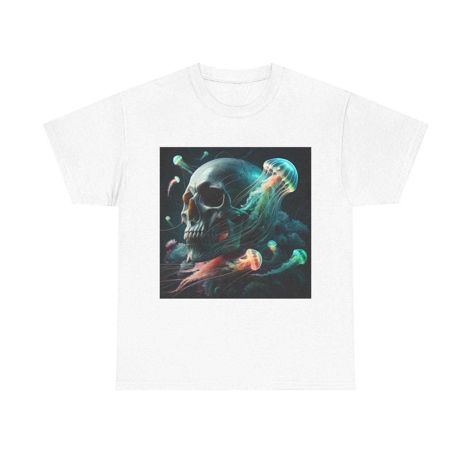 Unisex Adult T Shirt Horror Skull Jellyfish Art Neon Elegance 4XL