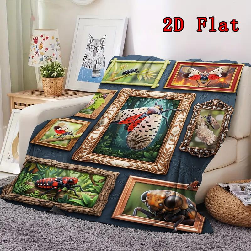 Insect Art Collection 2D Flat Pattern Flannel Blanket, High quality All Seasons, Home Decor, Warmth and Comfort, Perfect for Christmas Gifts.